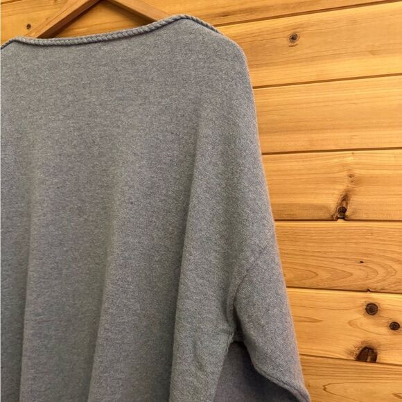 Garnet Hill Size Large Gray Blue Cashmere Braid Detail Pullover Sweater - Picture 7 of 11